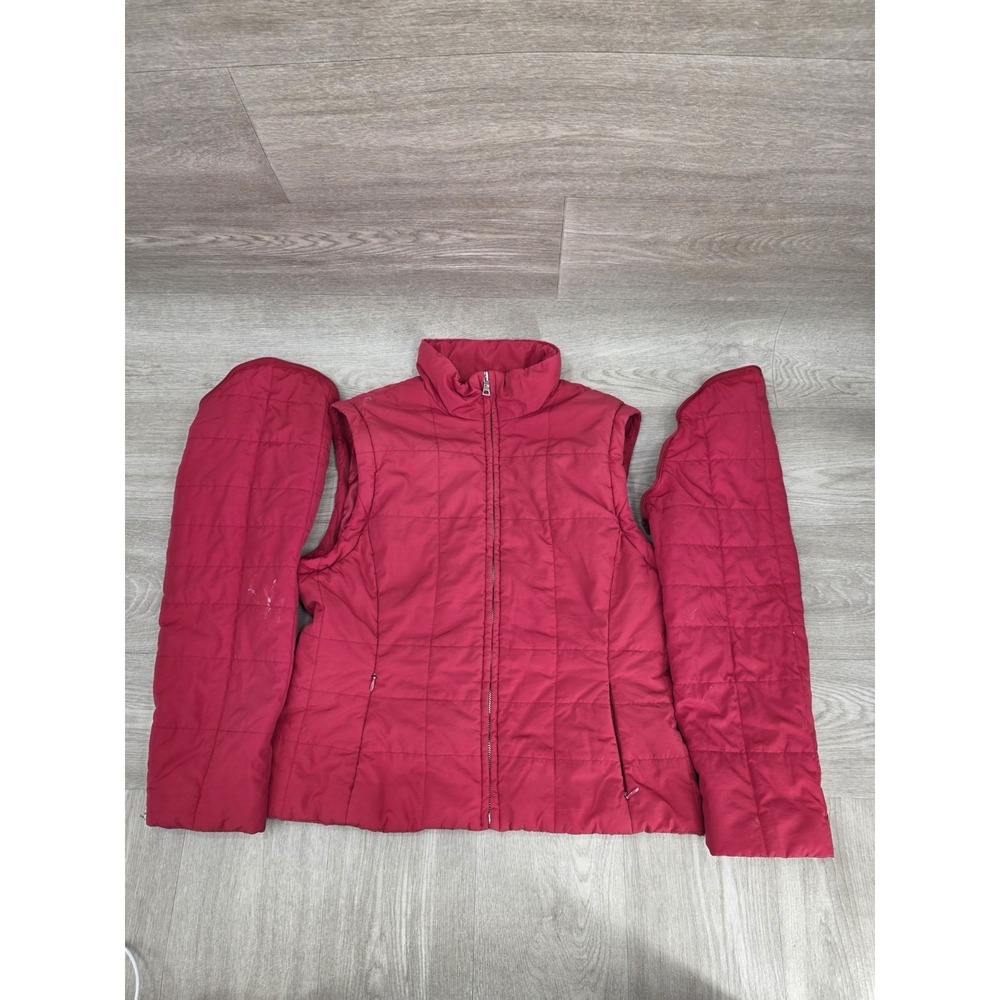 Petite Sophisticate Quilted Jacket  Women's Medium Red Zip Front Turns Into Vest